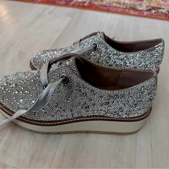 Gianni Bini Silver Crystal Lace-Up Platform Flats - Picture 2 of 5